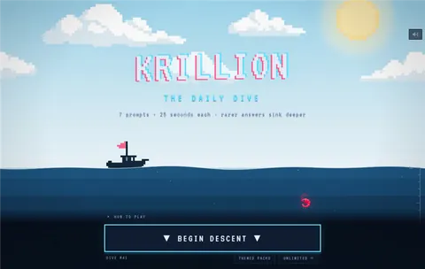 Krillion Daily Dive start screen above the ocean