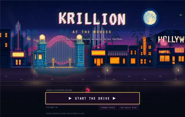 Official Krillion Movies start screen on a pixel-art Hollywood street
