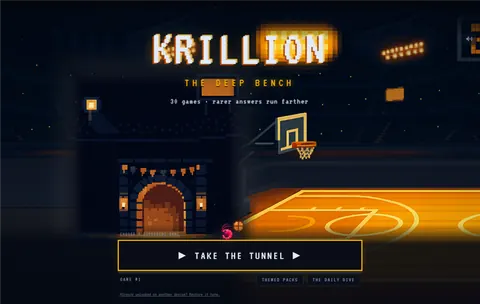 Krillion Sports start screen inside a pixel-art arena